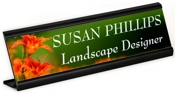 Standard Desk Choice Digital Sign (full color sublimated) 2"x10" with your choice of  holder color: Silver, Gold, or Black.